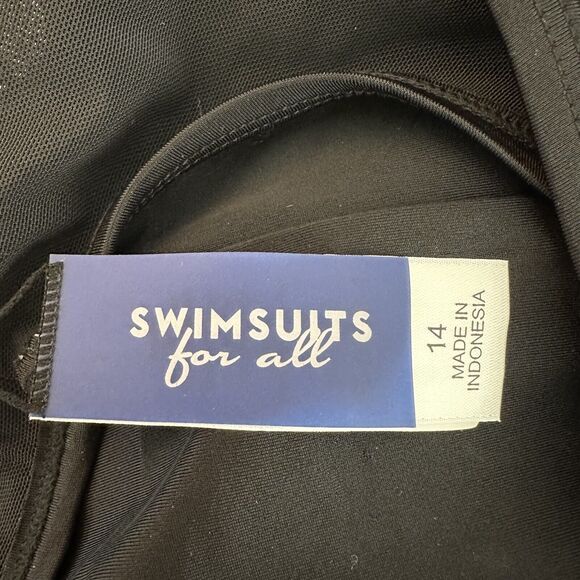 Swimsuits For All Swim Dress Womens Size 14 Solid Black Padded One Piece Modest - Picture 2 of 12